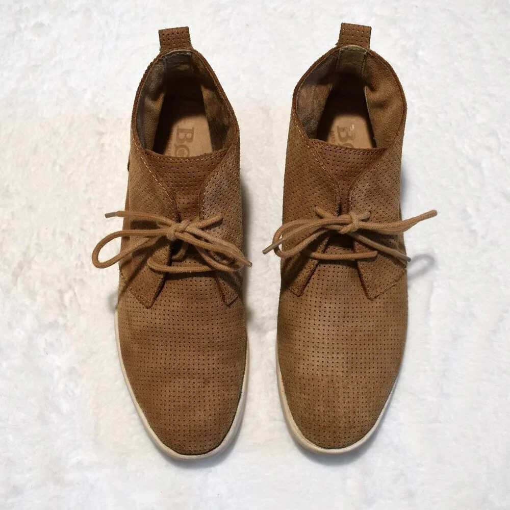 Born Bazu Leather Suede Chukka Booties Sz 7 Ankle Boot Lace Up Boho Neutral